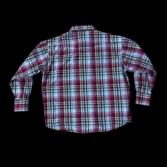 Wrangler XXL Western Pearl Snap Plaid Shirt Red White Yellow Cotton Mens Classic - Picture 3 of 7